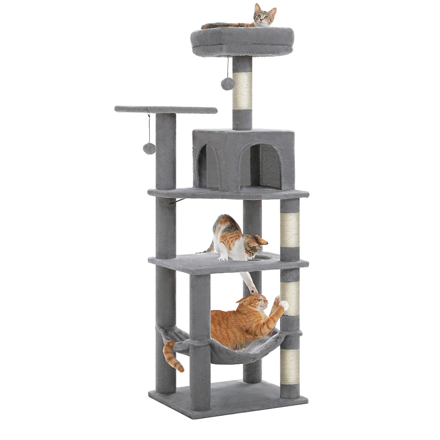 Multi-Level Cat Tree Tower with Private Condo,Top Perches,Large Soft Hammock,Interactive Pompom,Natural Sisal Scratching Posts