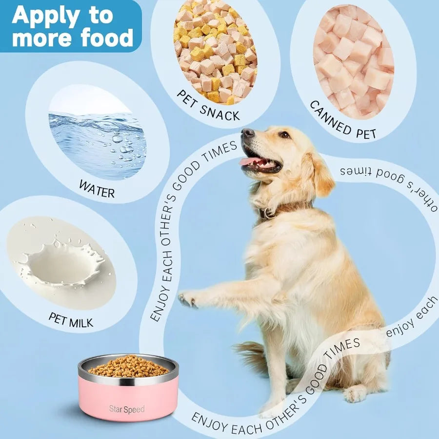 Large Stainless Steel Dog Bowl with Rubber Bottom for Drop Resistance and Temperature Retention Ideal for Outdoor Use and Daily