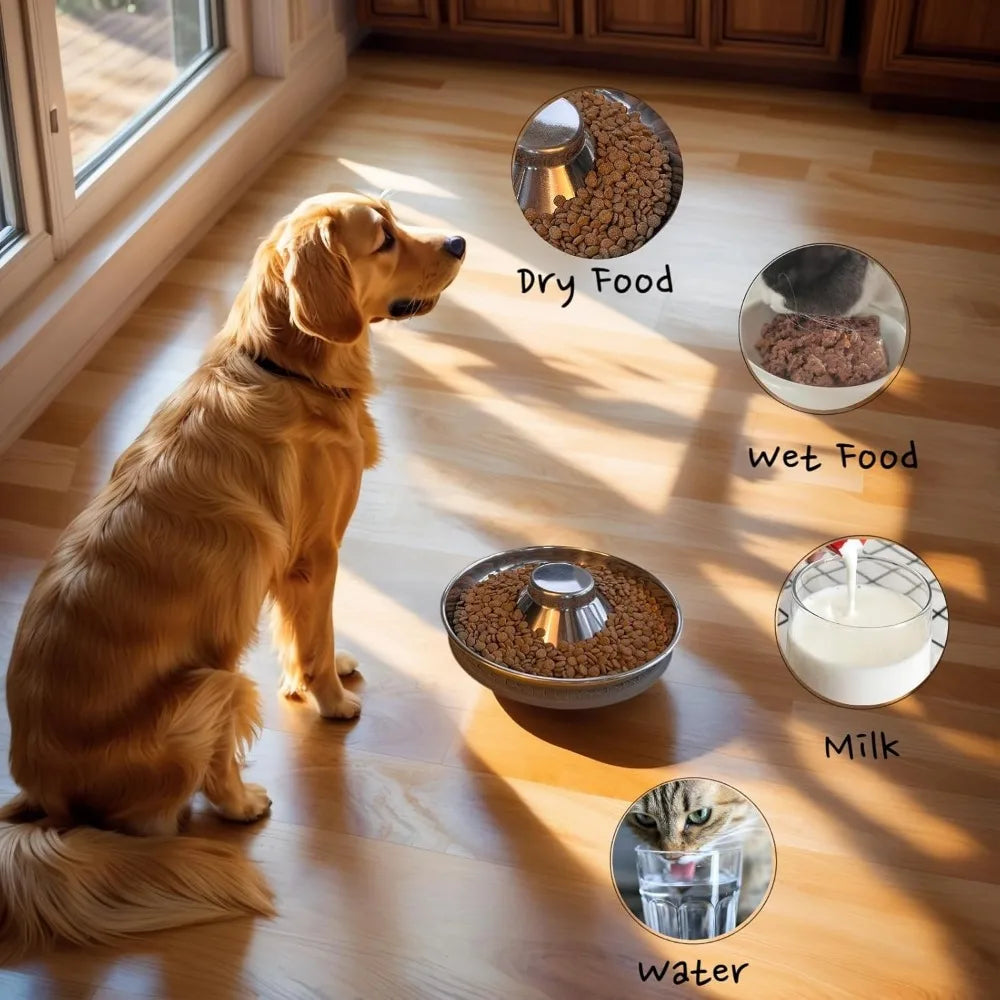 Stainless Steel Puppy Weaning Bowls with Non-Slip Mat Set, Shallow Bowls Feeder for Puppies and Kittens, Food and Water Feeding