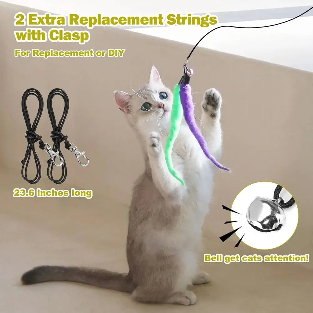 Cat Interactive Retractable Wand Toy Kit With Feather Toys For Indoor Cats