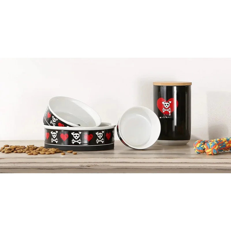 Ceramic Food & Bowls Pets Non-Slip Secure, Less Feeding, Microwave & Dishwasher Safe, Small Set, 4.25x2, Bad