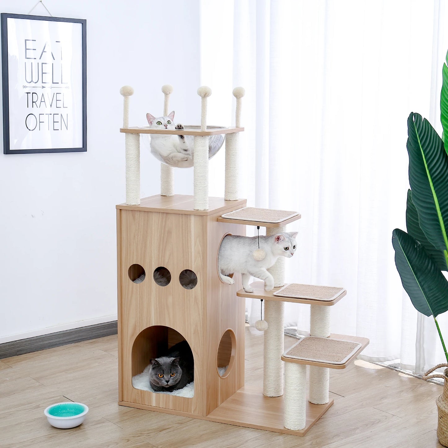 Modern Cat Tree for Large Cat Wood Cat Tower Heavy Duty with Scratch Post for Indoor Big Cats Cat Condo Sturdy Frisco Castle