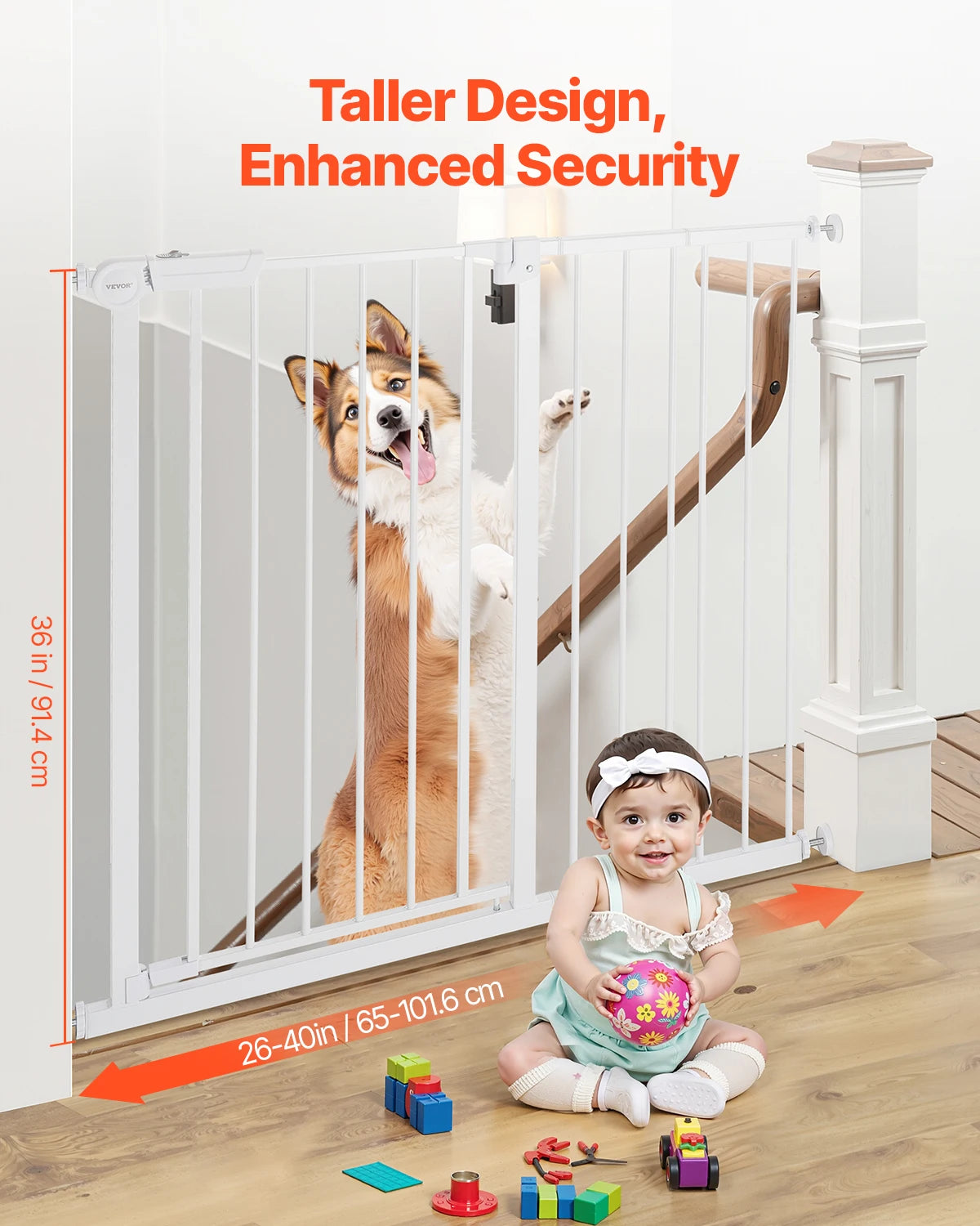 SucceBuy Baby Gate 28/30/36 Inches High Dog Gate Easy Step Walk Thru Child Pet Security Pressure Mount Kit Wall Cups Doorways