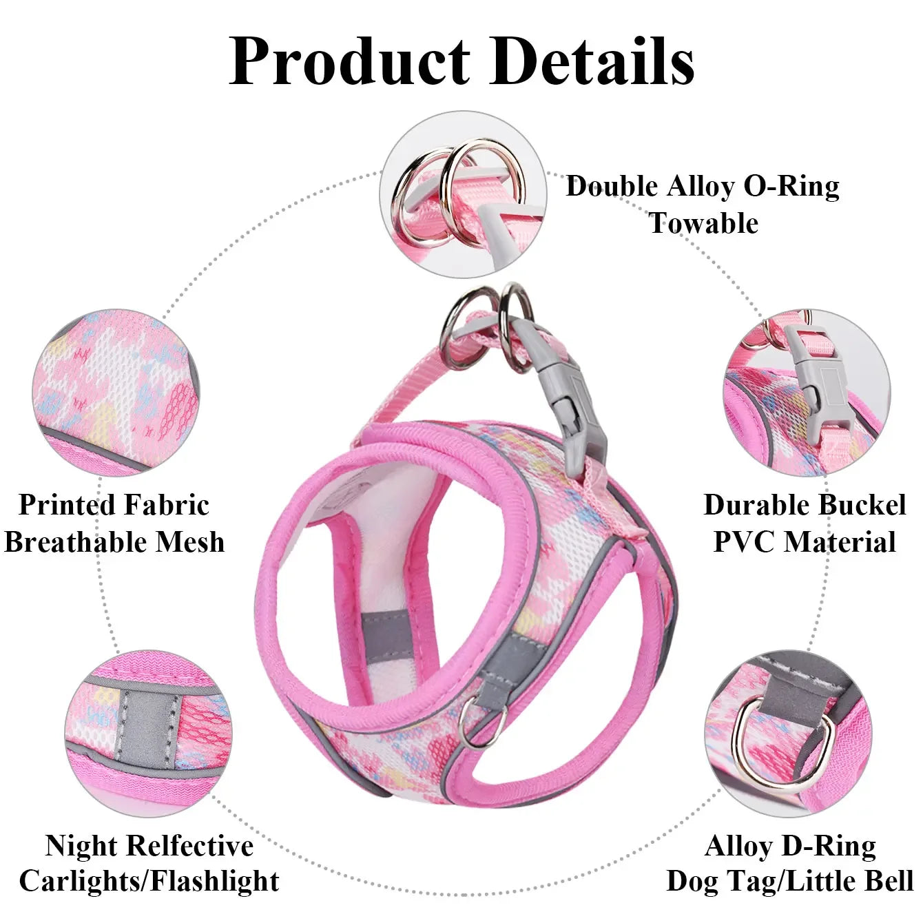 HP214 All-Season Durable Mesh Harness With Leash For Pets