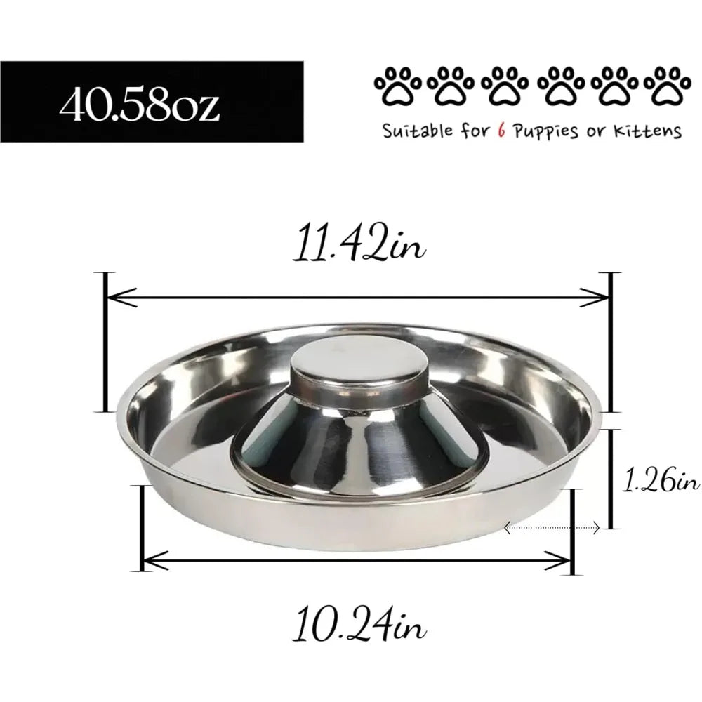Stainless Steel Puppy Weaning Bowls with Non-Slip Mat Set, Shallow Bowls Feeder for Puppies and Kittens, Food and Water Feeding