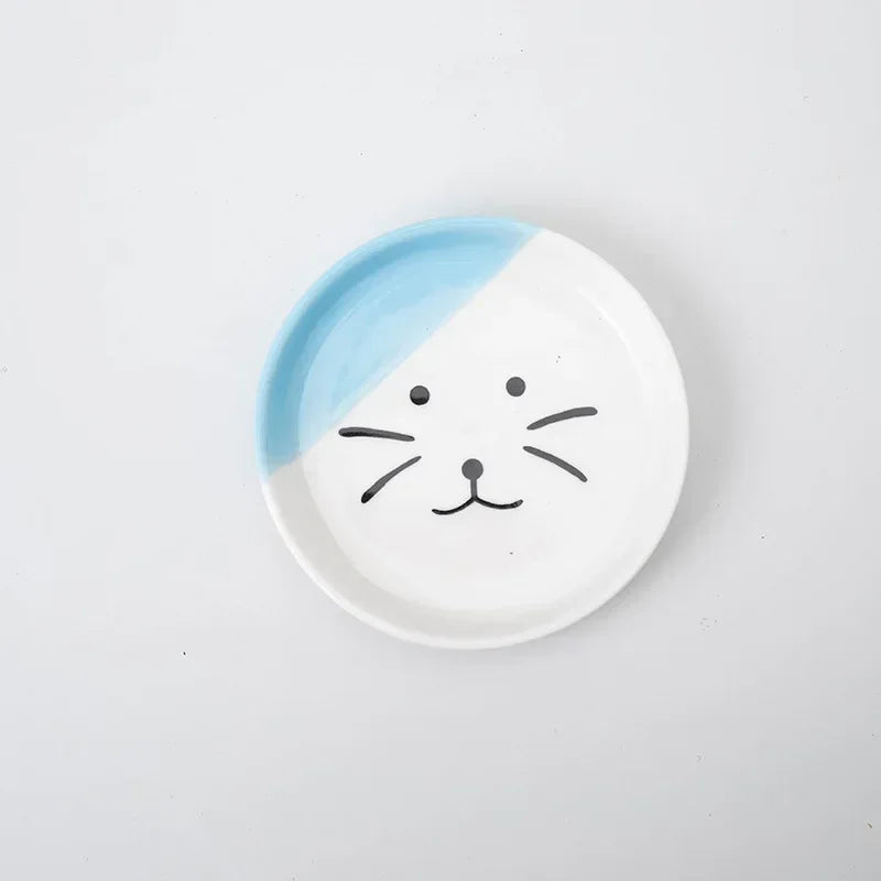 Cat Bowl Ceramic High-Foot Neck Guard Food Bowl Shallow Mouth Large Caliber Pet Food Bowl