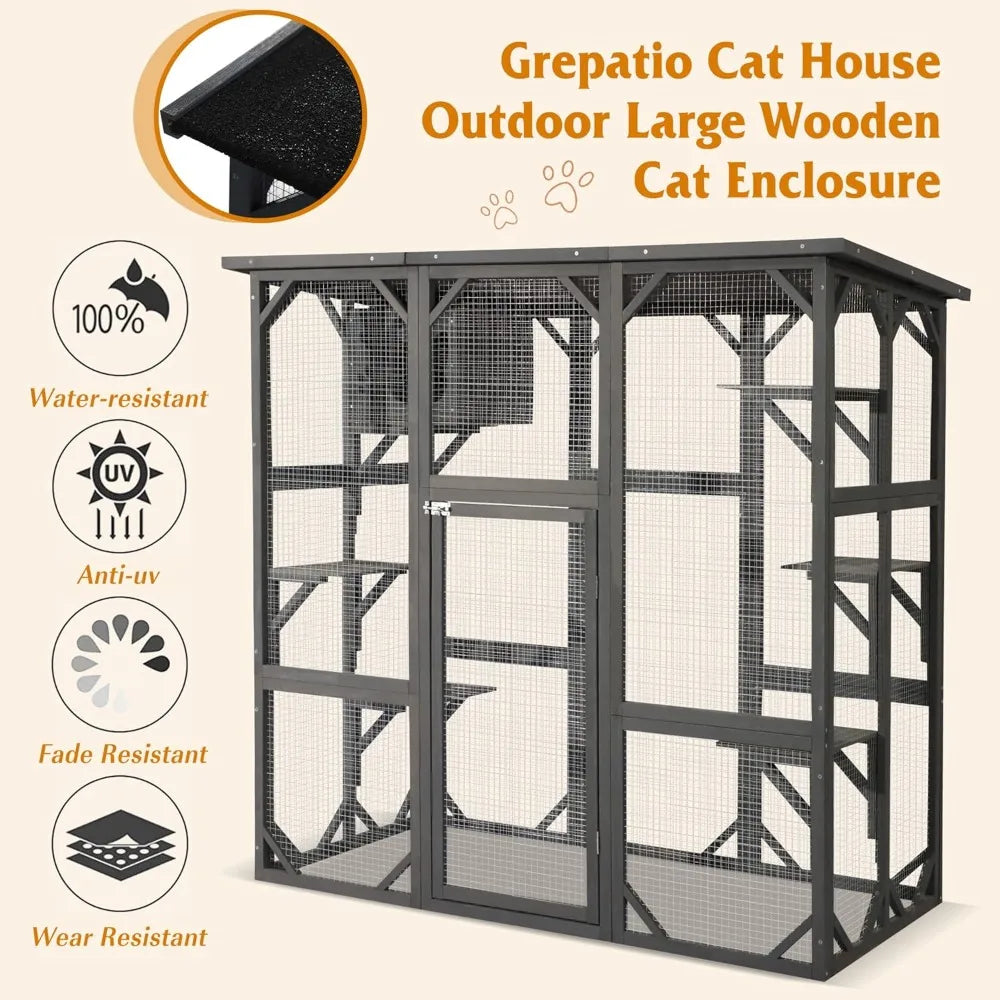 Cat Enclosure Outdoor Wooden Catio Weatherproof Pet House