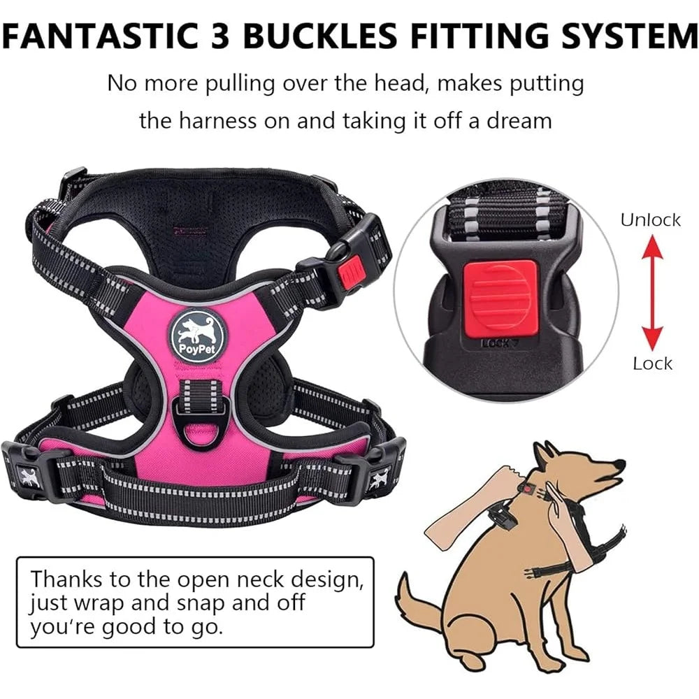 No Pull Dog Harness Reflective Adjustable Soft Padded Pet Vest Easy Control Handle Walking Training Outdoor Activities