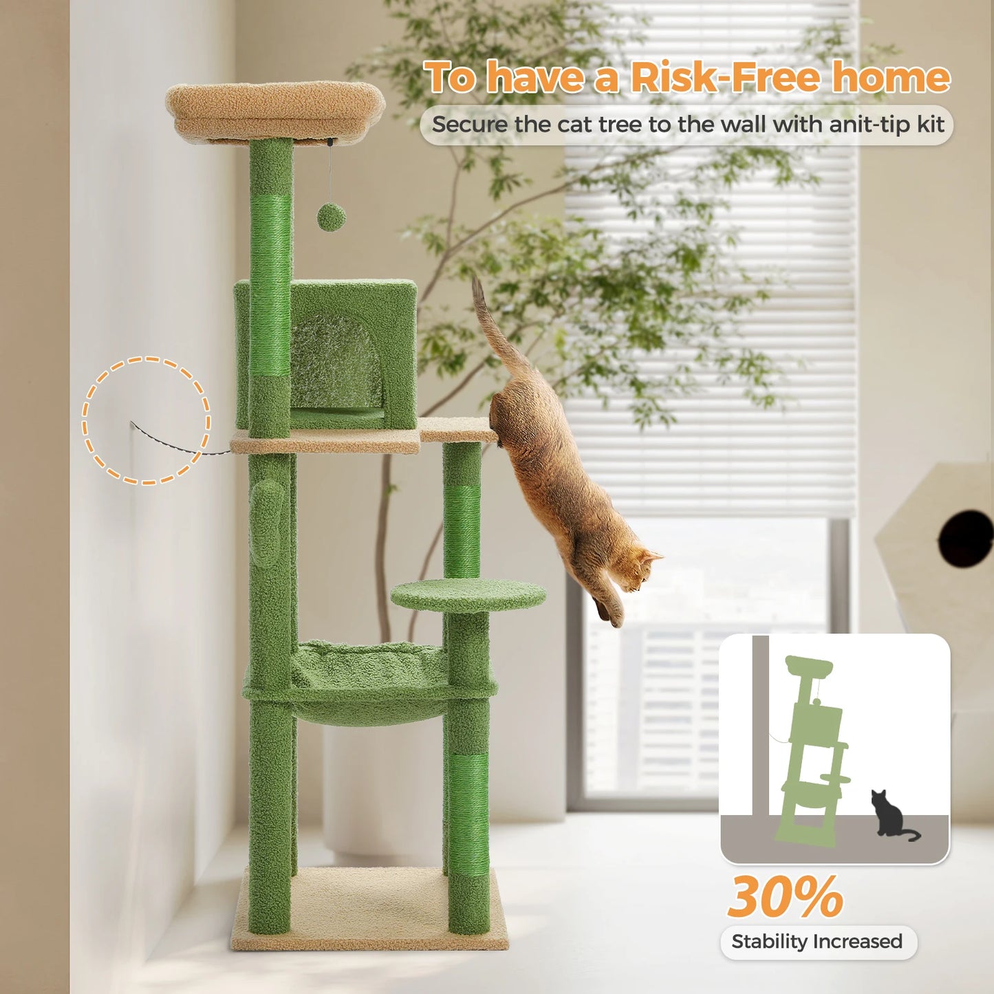 PAWZ Road Cactus Cat Tree Tower For Cats With Hammock