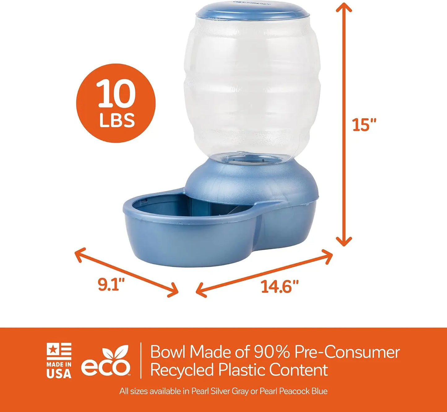 Replendish Feeder Automatic Cat and Dog Feeder, Pearl Peacock Blue, 10 LB, Made in USA