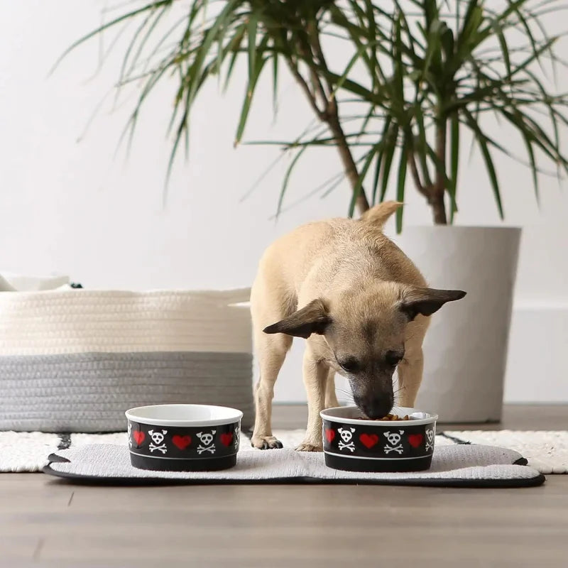 Ceramic Food & Bowls Pets Non-Slip Secure, Less Feeding, Microwave & Dishwasher Safe, Small Set, 4.25x2, Bad