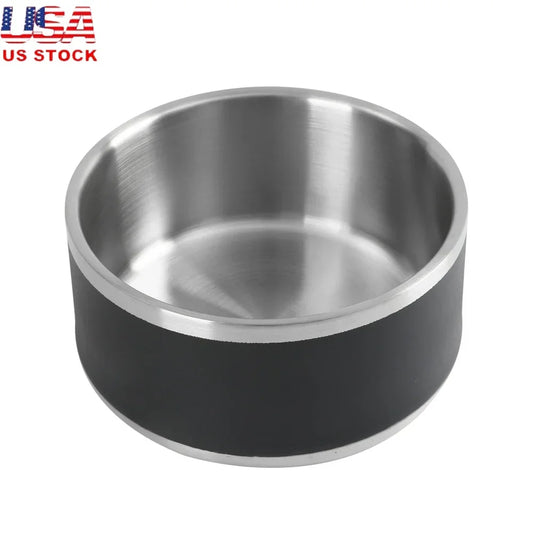 Stainless Steel Double Wall Dog Feeding Bowl Non Skid Pet Dish Keeps Food Warm Cold Ideal All Dog Breeds