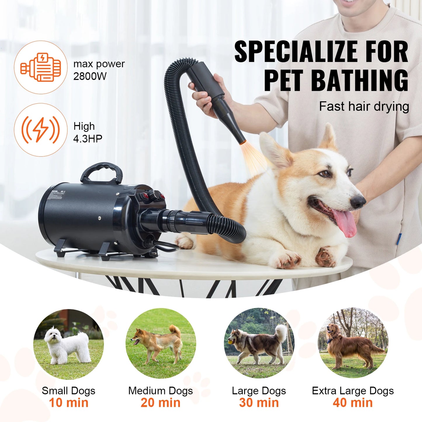 SucceBuy 2000W Dog Blow Dryer With Temperature Control