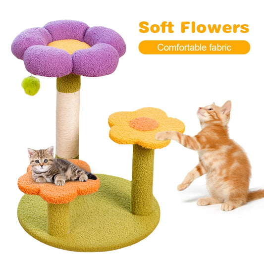 Flower Cat Tree Tower 3-Layer Interactive Cat Climbing Frame