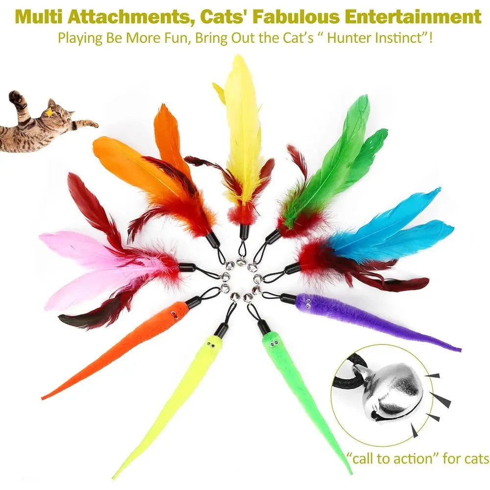 Cat Interactive Retractable Wand Toy Kit With Feather Toys For Indoor Cats