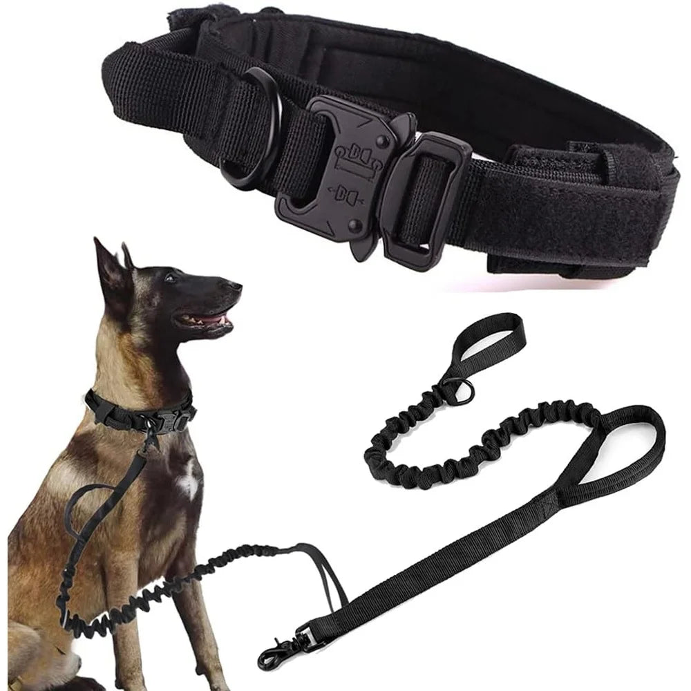 Adjustable Tactical Dog Collar Leash Set Military Nylon Heavy Duty with Control Handle Large Dog Training Walking Hunting