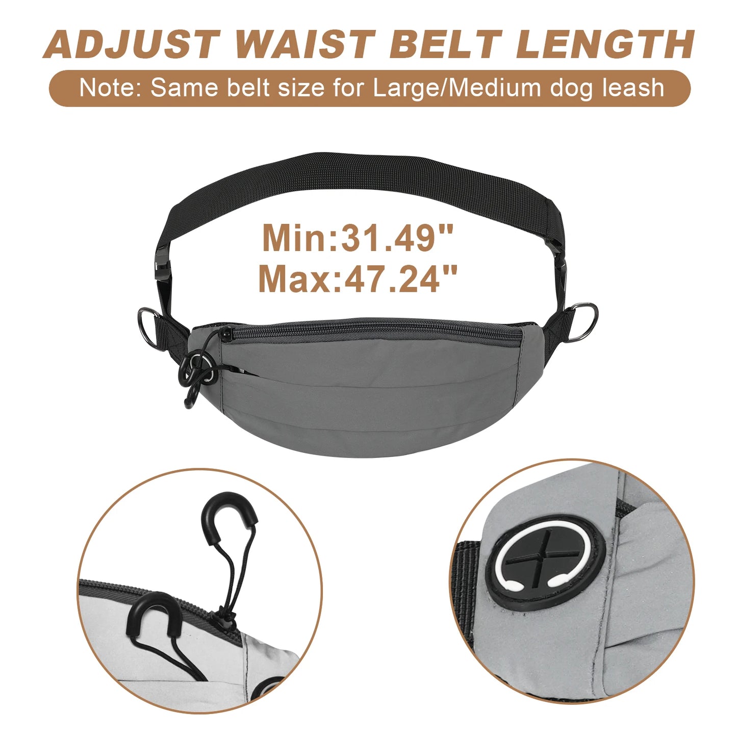 NONECN Crossbody Hands Free Dog Leash With Pouch Reflective