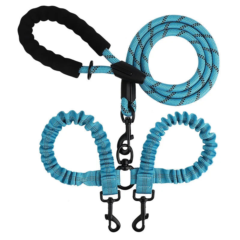Pet Dog Double Leashes Elastic Rope Two Heads Nylon Two Dogs Collars Harness Leads Dog Leashes Dogs Leash Way Coupler Walk Two
