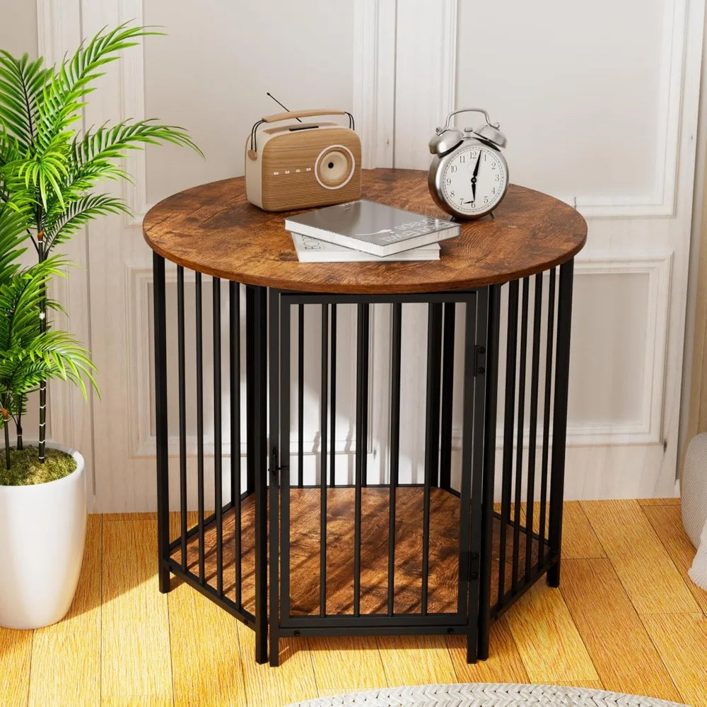 Hexagonal Wooden Dog House as an End Table: Indoor Decorative Pet Crate for Small to Medium Dogs