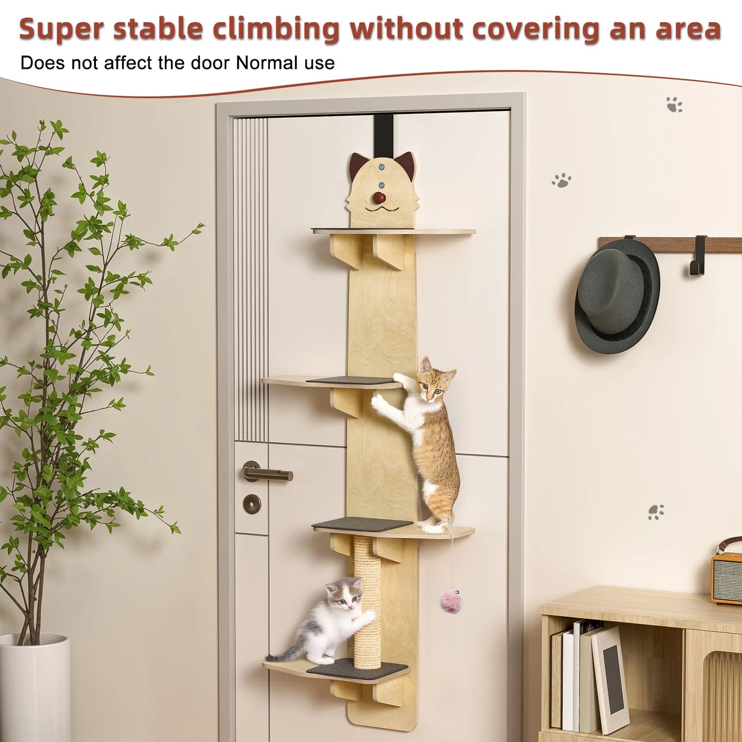 Door Hanging Cat Tree Four Tier With Scratching Posts Pads