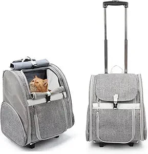 Pet Rolling Carrier, Dog Backpack with Wheels, Cats, Puppies Travel Bag with Wheels, Dog Trolley (Grey)