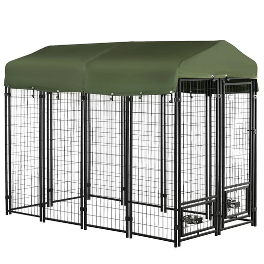 Outdoor Welded Wire Dog Kennel With Rotating Bowls
