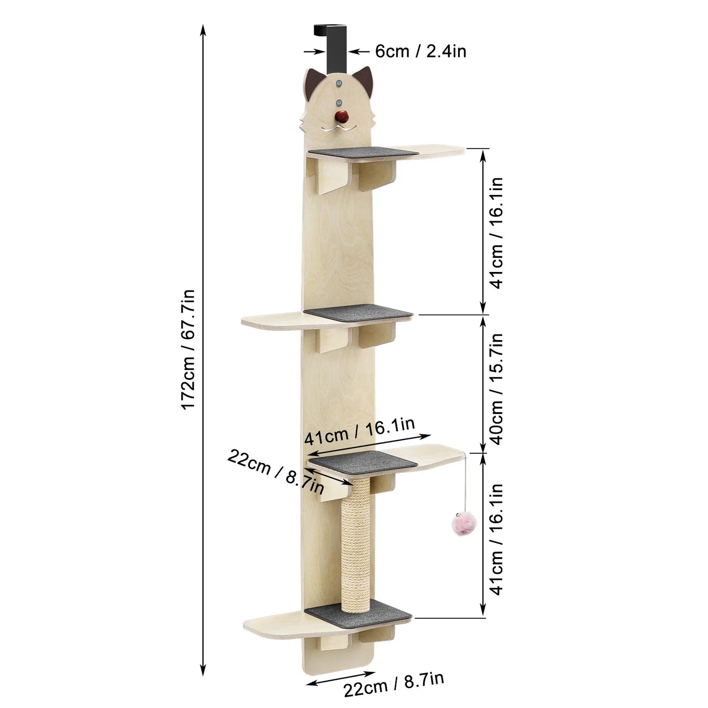 Door Hanging Cat Tree Four Tier With Scratching Posts Pads