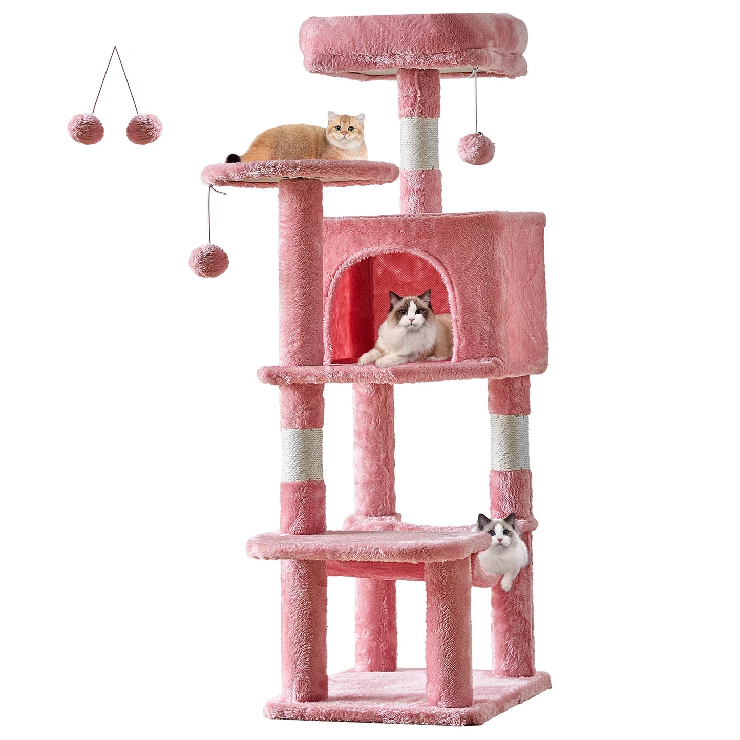 JHK 44in Tall Multi-Cat Climbing Cat Tree Tower for Pet Furniture Natural Sisal Scratching Posts Stable Pet House for Indoor Cat