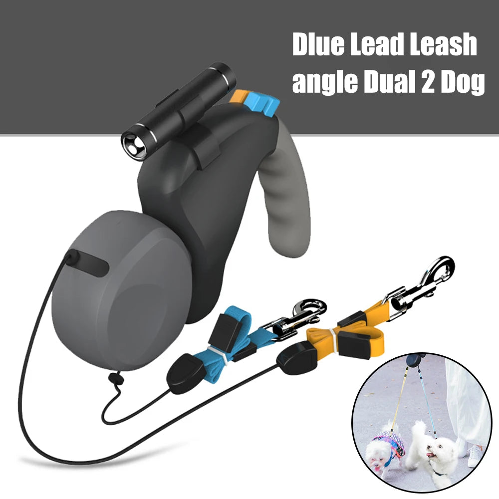 Double Dog Leash With Light Retractable Dual Rope Premium
