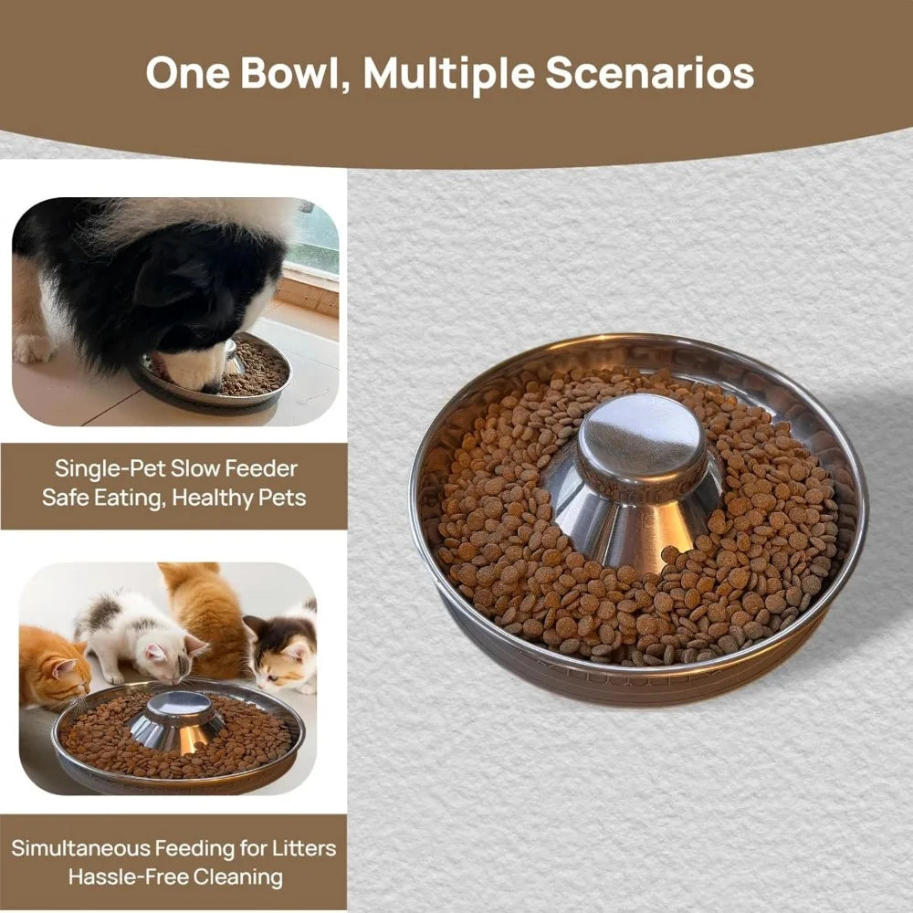 Stainless Steel Puppy Weaning Bowls with Non-Slip Mat Set, Shallow Bowls Feeder for Puppies and Kittens, Food and Water Feeding