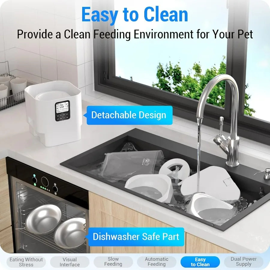 Automatic Cat Feeder with Slow Feed for 2 Cats: Timed Automatic Dog Feeder with Information Visualization Interface Cat Food Di