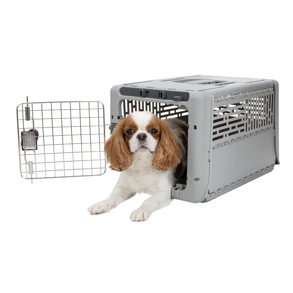 Collapsible Plastic Dog Kennel Portable Foldable Pet Carrier with Locking Metal Gate Ventilation Indoor Outdoor Use