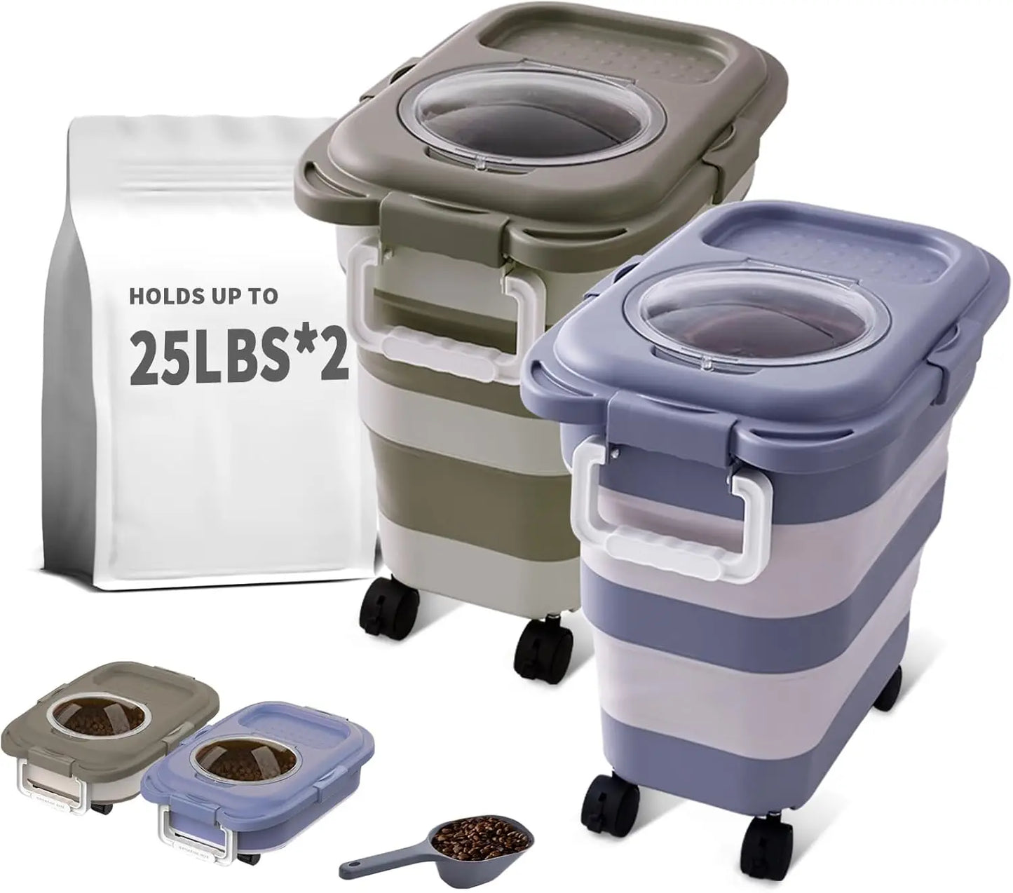 25 Lbs Dog Food Storage Container 2PCS, Collapsible Dog Food Container with Scoop for Pet/Dog/Cat/Bird Food,Keep Dry Food Fresh,