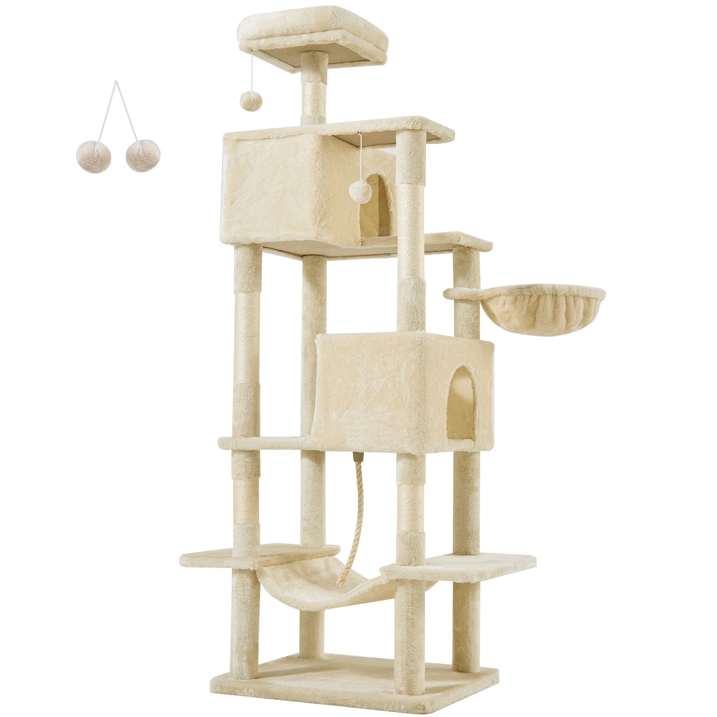 JHK 66 inch Cat Tree Tower Large Multi Level Cat Climbing Tower with Condo Natural Sisal Scratching Posts Pet House for Indoor