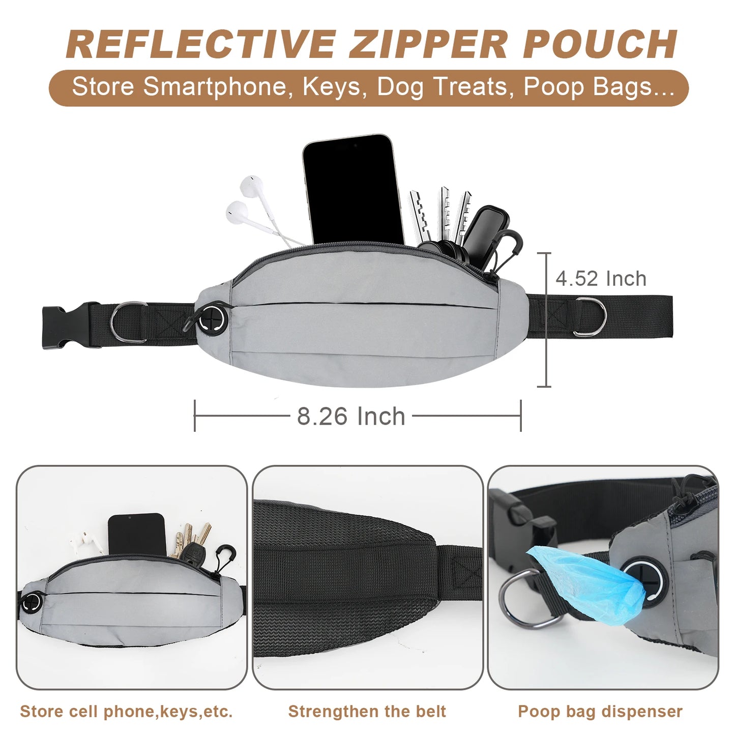 NONECN Crossbody Hands Free Dog Leash With Pouch Reflective