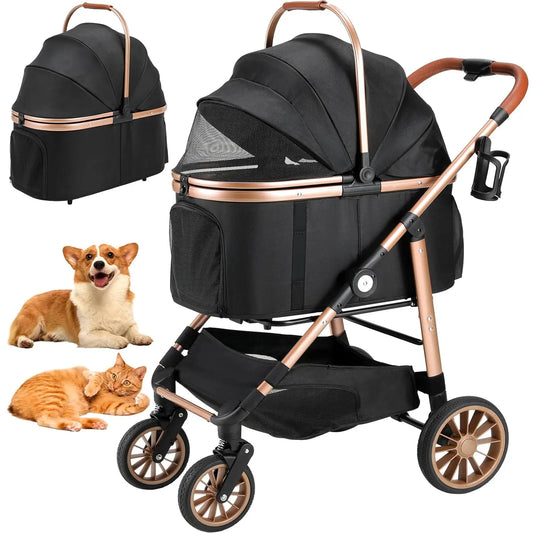 Foldable Pet Stroller With 360 Degree Wheels 2 In 1