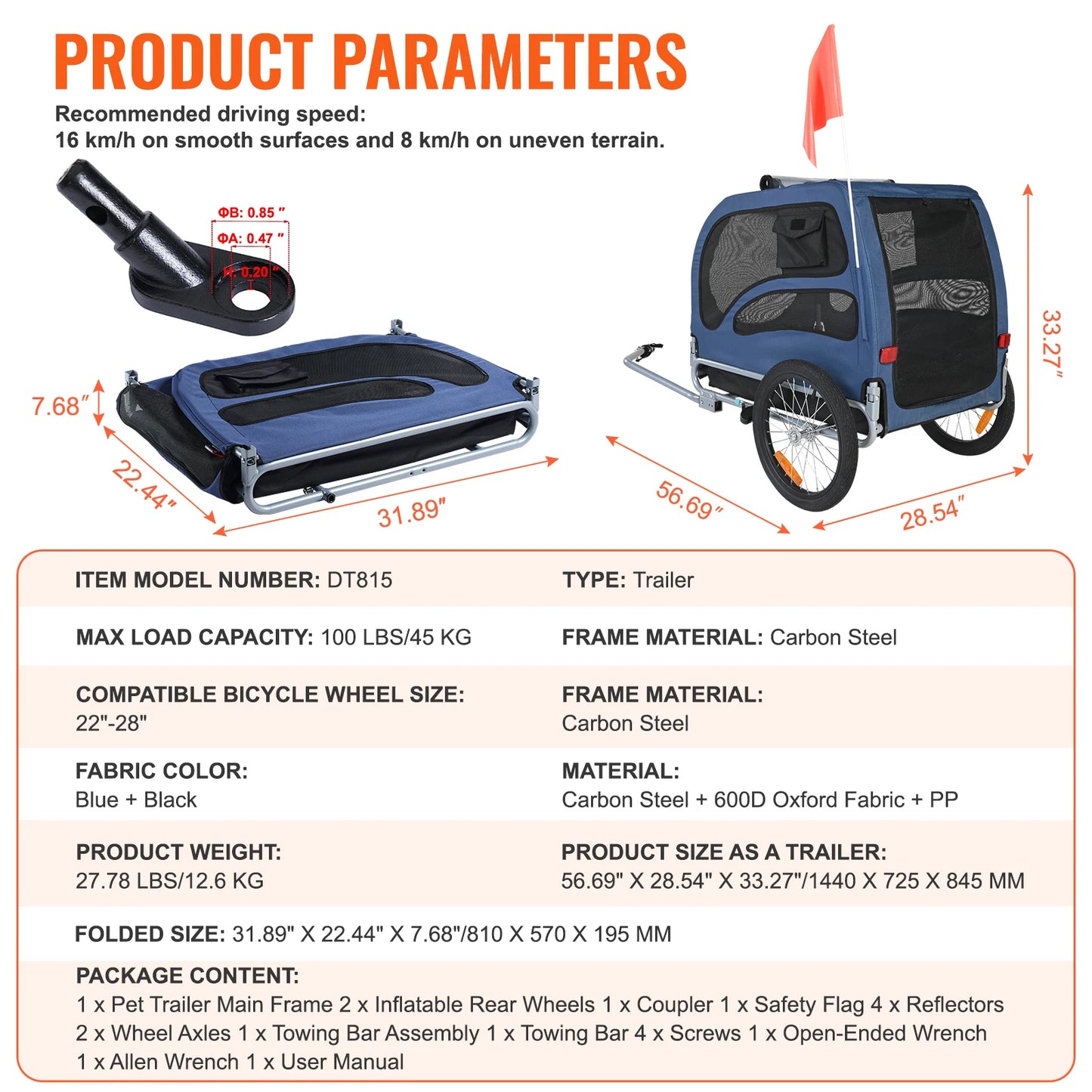 Pet Bicycle Carrier Trailer For Dogs With Reflectors And Flag