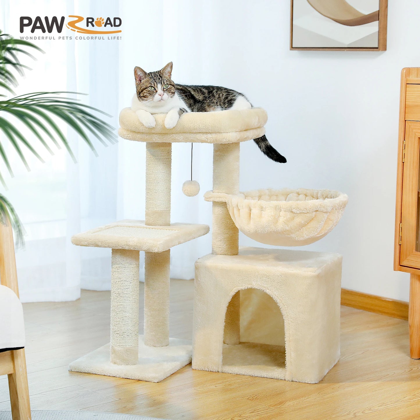 Cat tree Cat Tower for Indoor Cats 2 Styles Cat Activity Tree with Cat Scratching Posts Big Hammock and Removable Top Perch Grey
