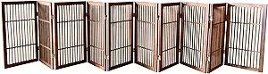 Pet Dog Gate Strong and Durable Freestanding Folding Acacia Hardwood Portable Wooden Fence Indoors or Outdoors