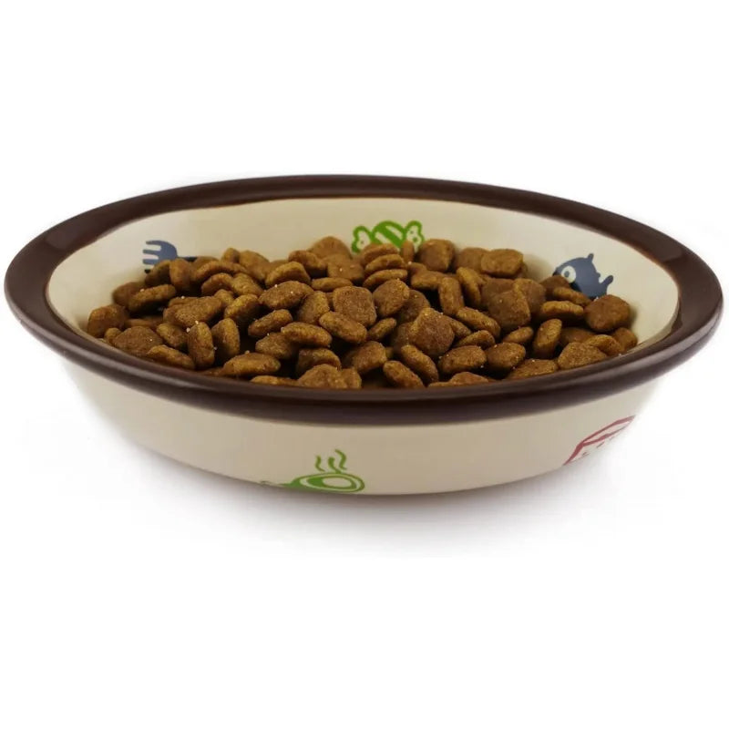 Oval Ceramic Food Bowl,Cute Cartoon Pattern, Dog& Basic , Small Pet Feeding Dishes , Kitten, , Dishw