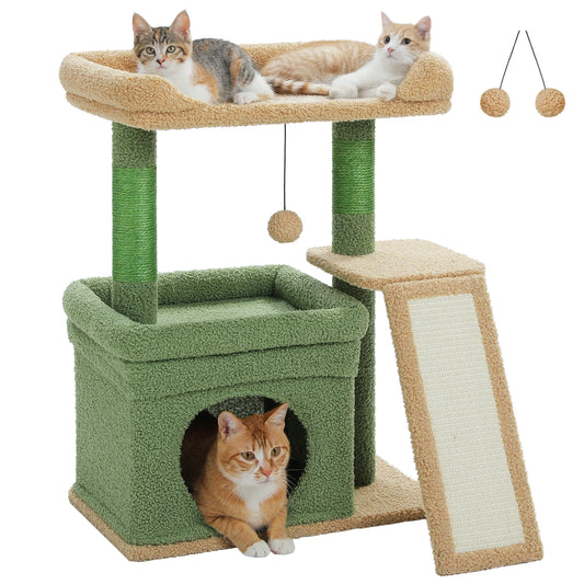 Small Cat Tree for Indoor Cat Tower with Sisal Scratching Post and Pad Wide Top Perch Large Cat Condo Cat Scratchers Cat Toys