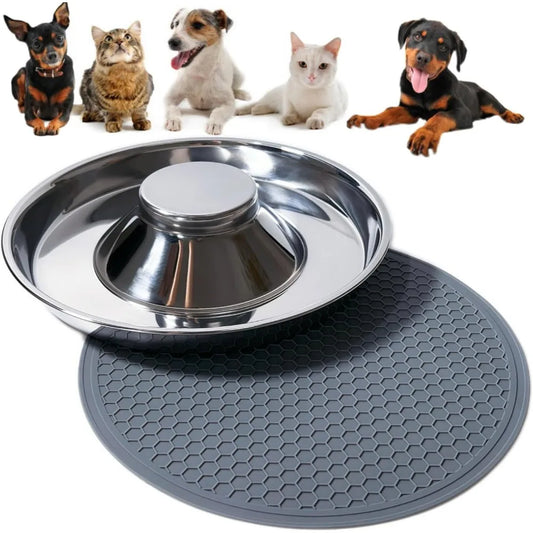 Stainless Steel Puppy Weaning Bowls with Non-Slip Mat Set, Shallow Bowls Feeder for Puppies and Kittens, Food and Water Feeding