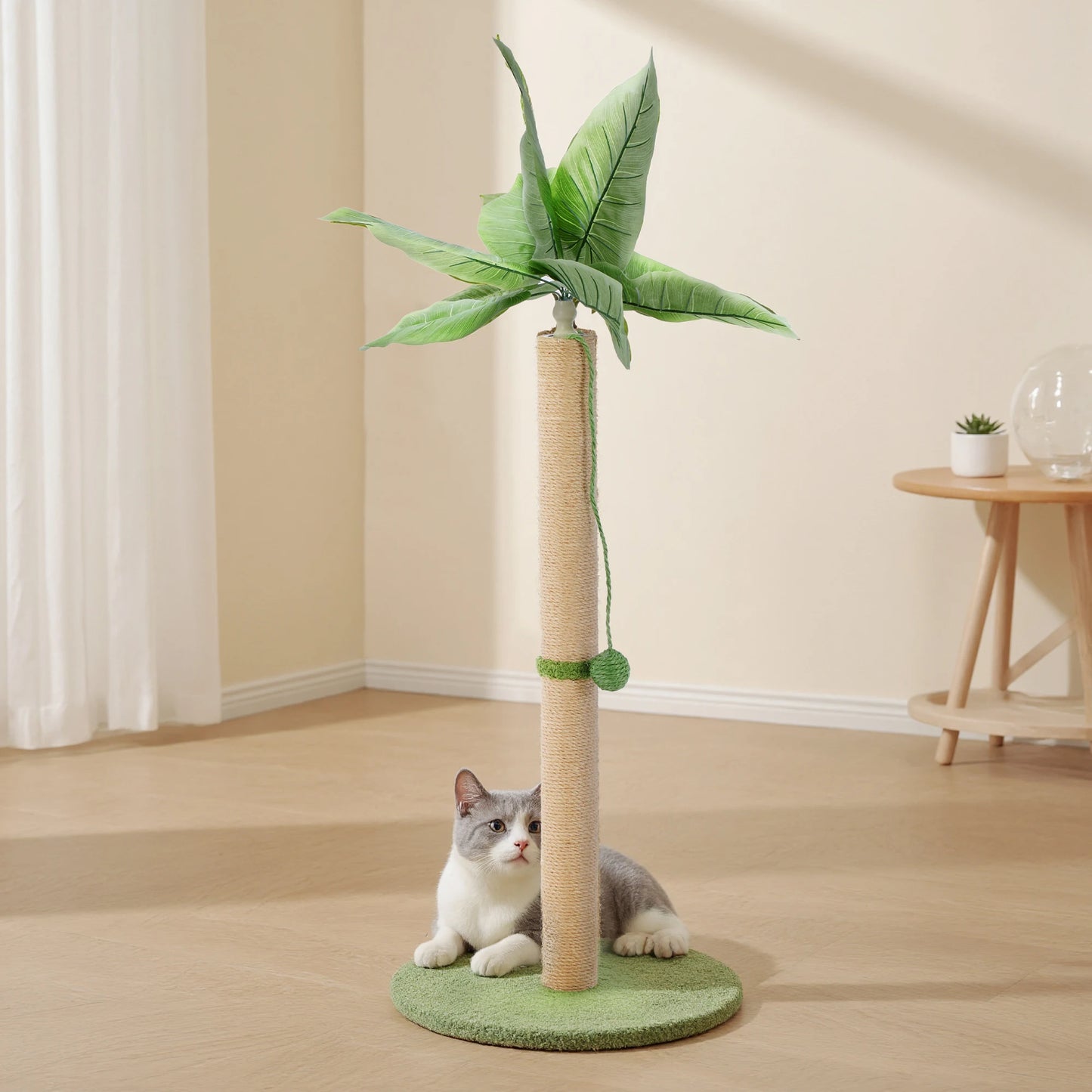 JHK 33in Tall Cat Scratching Post with Dangling Ball for Indoor Cats Palm Tree Cat Scratch Post for Kittens with Sisal Post