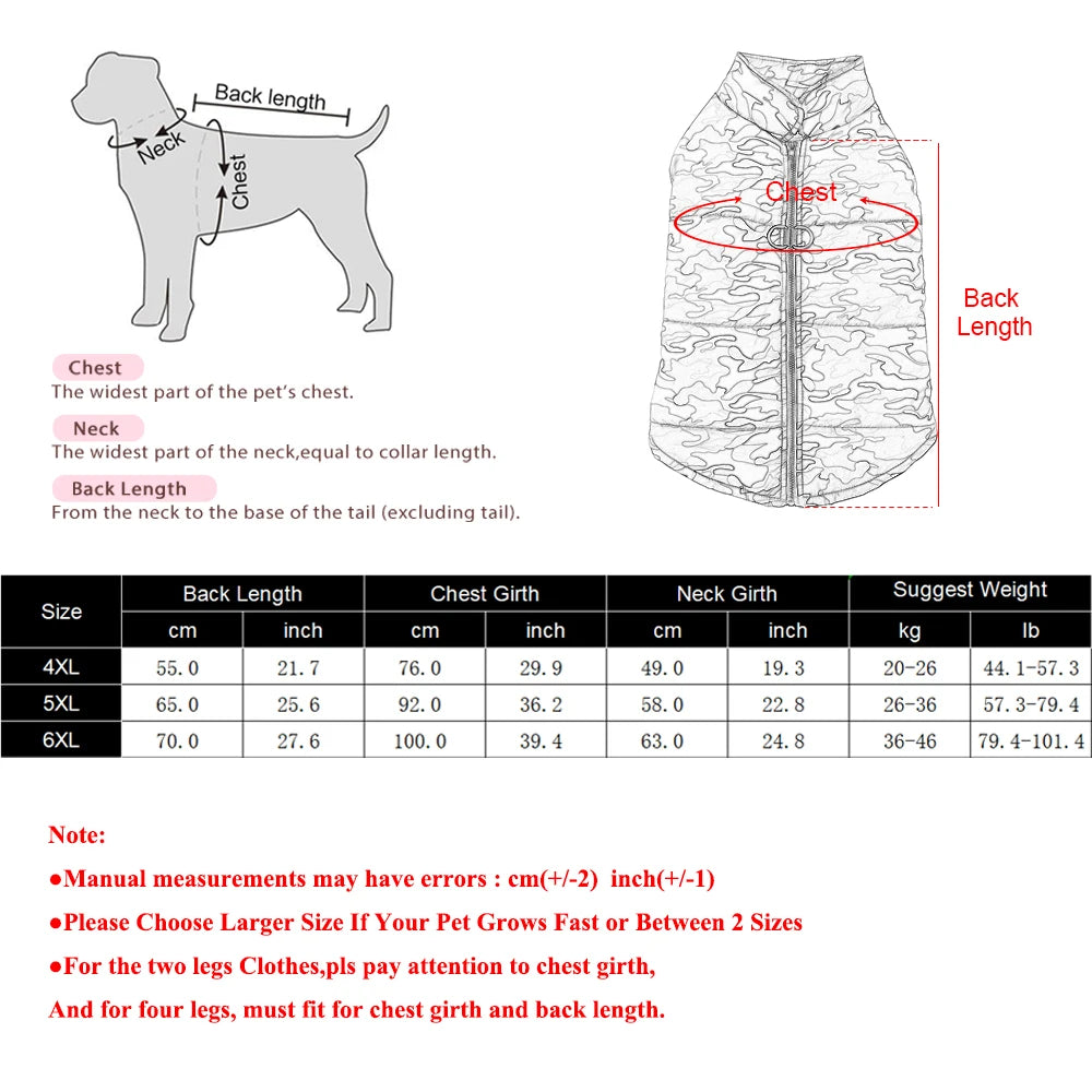 Winter Dog Clothes Coat Waterproof Puppy Cat Jacket For Large Dogs Camouflage Print Warm Windproof Pet Labrodor Apparel Costume