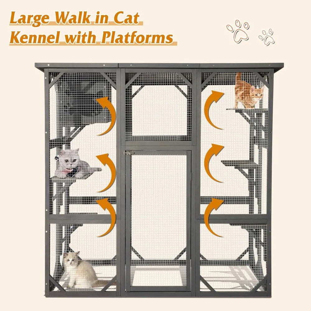 Cat Enclosure Outdoor Wooden Catio Weatherproof Pet House