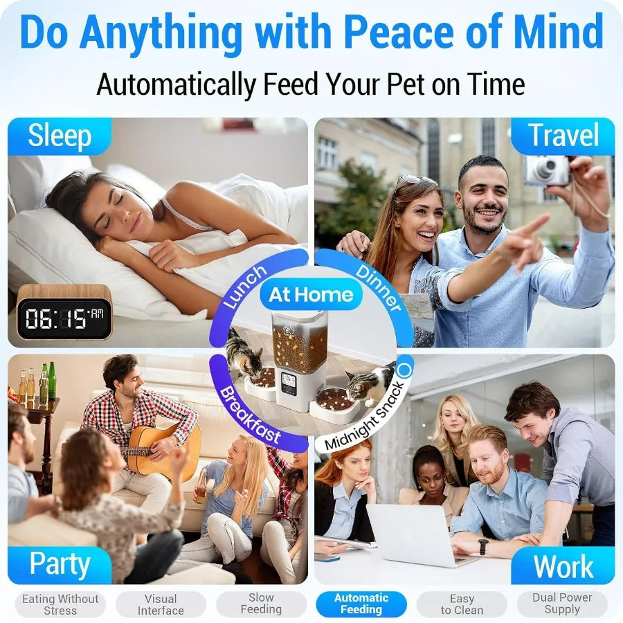 Automatic Cat Feeder with Slow Feed for 2 Cats: Timed Automatic Dog Feeder with Information Visualization Interface Cat Food Di