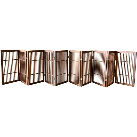 Pet Dog Gate Strong and Durable Freestanding Folding Acacia Hardwood Portable Wooden Fence Indoors or Outdoors