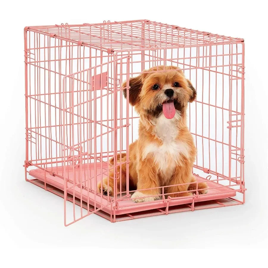 24Inch Pink Fashion iCrate Single Door Folding Dog Crate with Enhanced Security Features Ideal for Home and Travel Use Includes