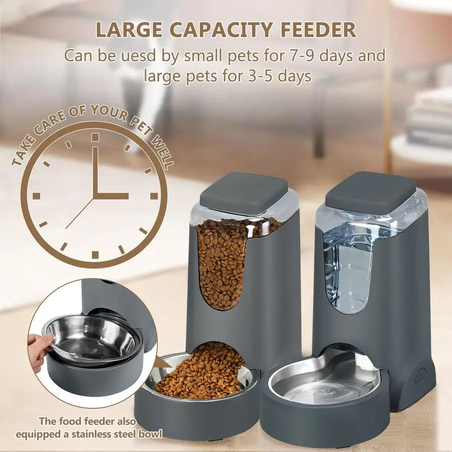 Cat And Dog Automatic Feeder Water Dispenser Stainless Steel Bowl