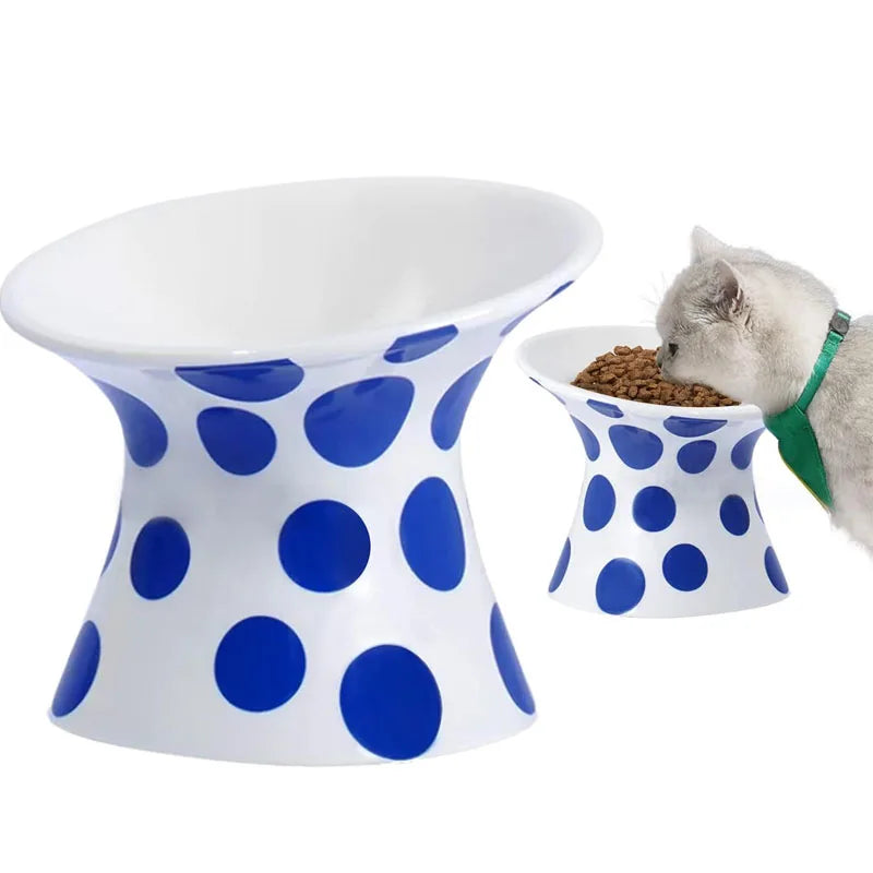 Elevated Cat Ceramic Bowls Extra Wide Raised Cat Food and Water Tilted Bowls Anti Vomiting Stress Free Cat Feeder Bowls